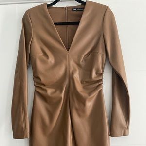 Faux leather shoulder padded dress